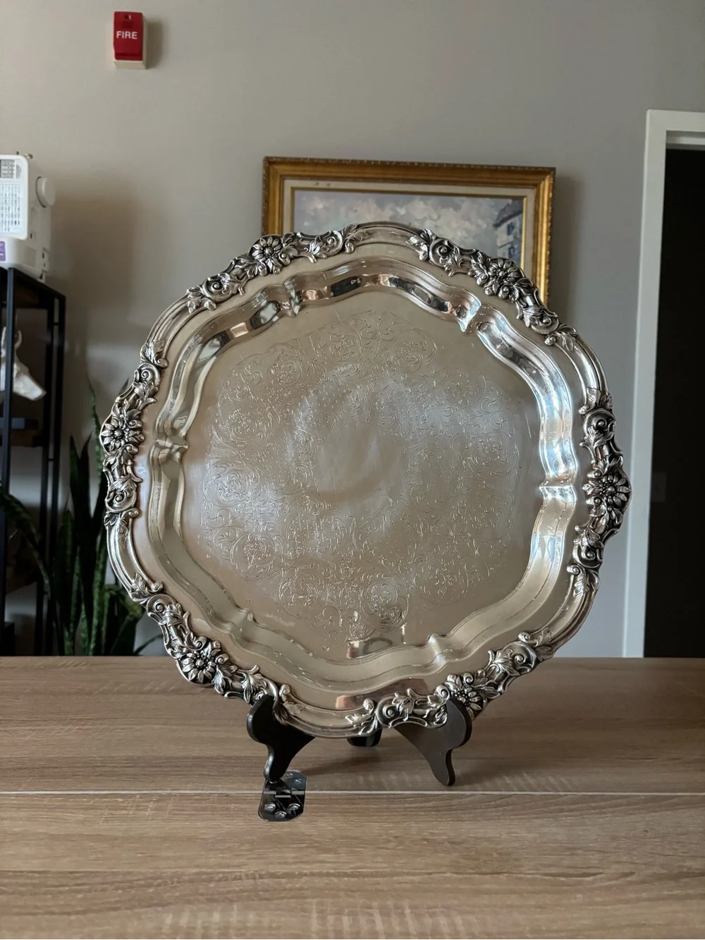 Ornate FB Rogers Silver Serving Tray - Floral Border with Feet - 17in x 17in - Picture 1 of 9